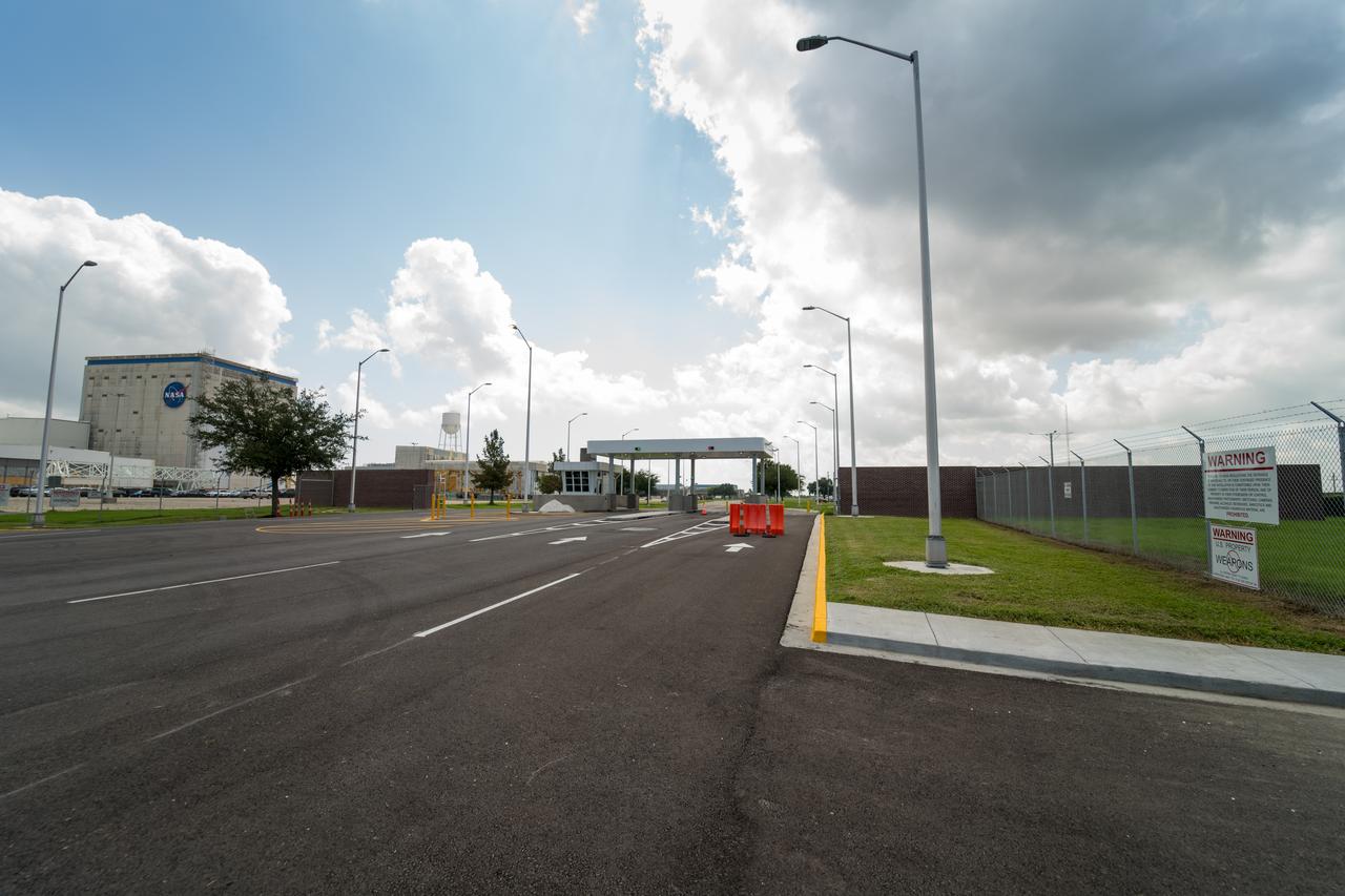 The main gate (Gate 7) of the Michoud Assembly Facility has been demolished and replaced following the tornado that struck the area in February 2017. The project included moving the gate to a position of 300 feet off the property line (away from Old Gentilly Blvd). The configuration included expanding the entrance to the gate from 2 lanes to 3 while maintaining 2 exit lanes. This layout provides for a guard post shelter rain canopy over two of the entrance lanes. Assessments and repairs continue on various structures and facilities across the facility.
